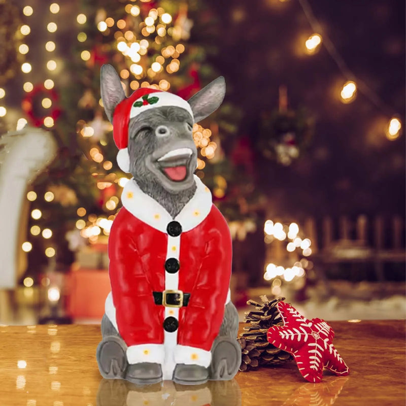 Christmas Donkey Resin Ornament 8-Inch Santa with Red Hat & Clothes Christmas Donkey Santa Claus Festive Decoration for Shelf and Tabletop, Holiday Ornament