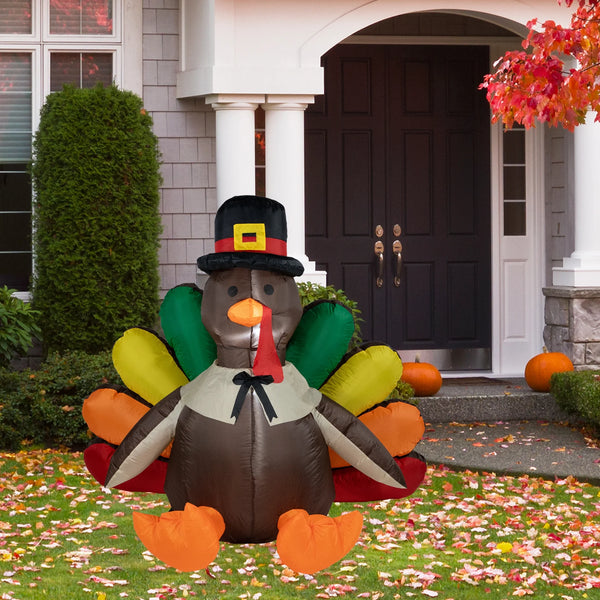 Pre-Lit Pilgrim Turkey Inflatable Thanksgiving Outdoor Yard Decoration - 6'