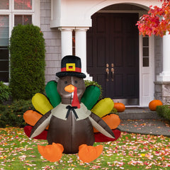 Pre-Lit Pilgrim Turkey Inflatable Thanksgiving Outdoor Yard Decoration - 6'