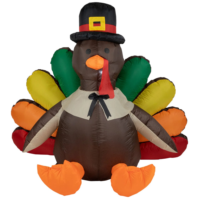 Pre-Lit Pilgrim Turkey Inflatable Thanksgiving Outdoor Yard Decoration - 6'
