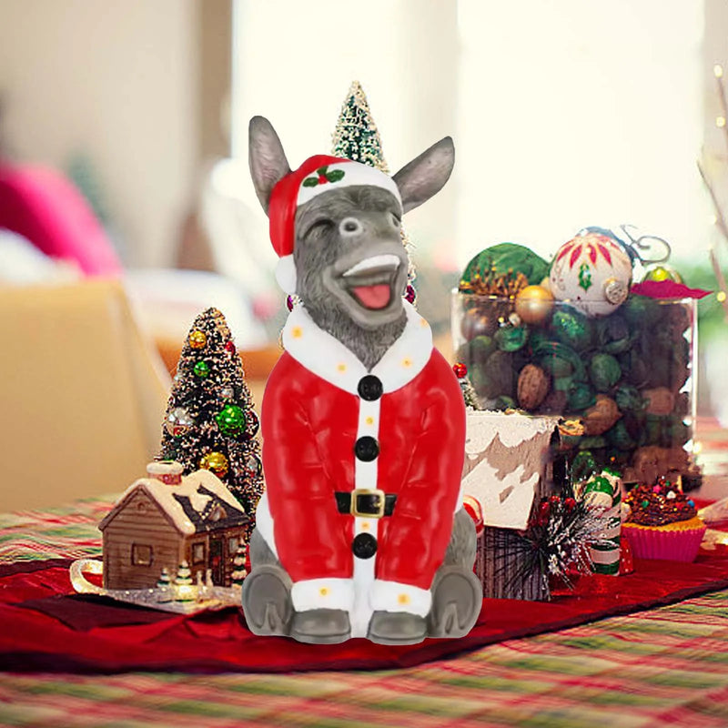 Christmas Donkey Resin Ornament 8-Inch Santa with Red Hat & Clothes Christmas Donkey Santa Claus Festive Decoration for Shelf and Tabletop, Holiday Ornament