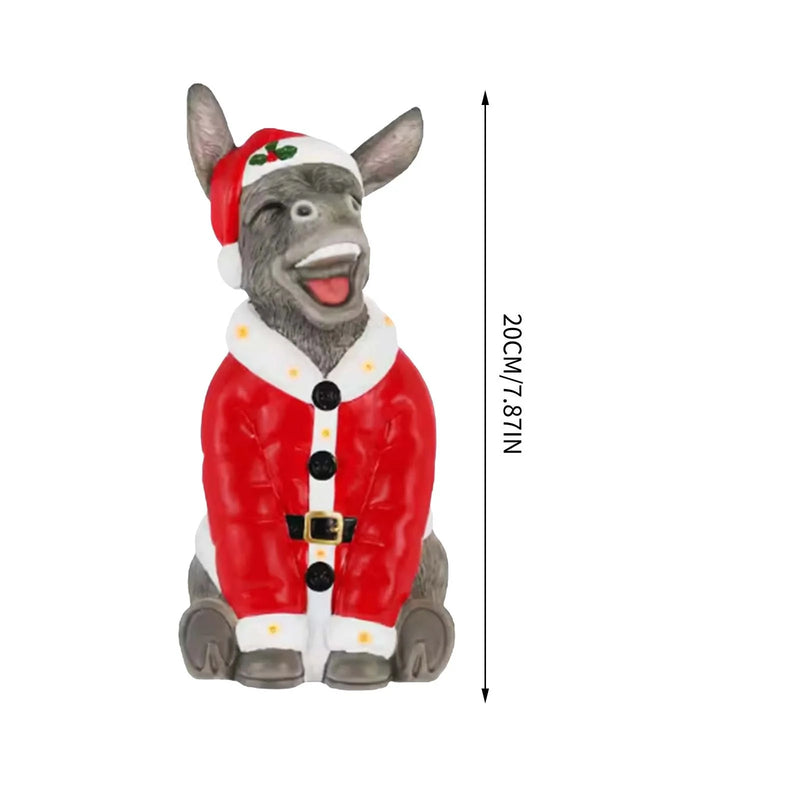 Christmas Donkey Resin Ornament 8-Inch Santa with Red Hat & Clothes Christmas Donkey Santa Claus Festive Decoration for Shelf and Tabletop, Holiday Ornament